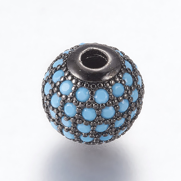 

PandaHall Brass Micro Pave Cubic Zirconia Beads, Round, Gunmetal, Light Sky Blue, 10mm, Hole: 2mm Brass+Cubic Zirconia Round Blue