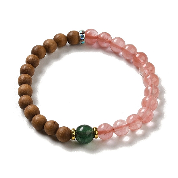 

PandaHall 6mm Round Sandalwood and Cherry Quartz Glass Beaded Stretch Bracelets, with Alloy and Glass Rhinestone Beads, Inner Diameter...