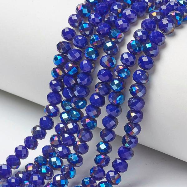 

PandaHall Electroplate Opaque Solid Color Glass Beads Strands, Half Plated, Blue Plated, Faceted, Rondelle, Blue, 8x6mm, Hole: 1mm, about...