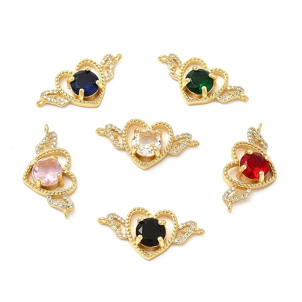 

PandaHall Rack Plating Brass Micro Pave Clear Cubic Zirconia Connector Charms, Heart with Wing Links, with Faceted Glass, Cadmium Free &..., Multicolor