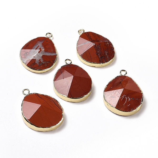 

PandaHall Natural Red Jasper Pendants, with Brass Findings, Faceted, Drop, Golden, 31~35x20~25x7~9mm, Hole: 2.5mm Red Jasper Teardrop