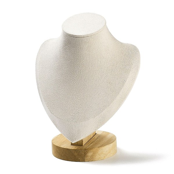 

PandaHall Microfiber Necklace Display Stands, Desktio Bust Shaped Necklace Holder with Wood Base, White, 14x8.5x18.5cm Cloth White