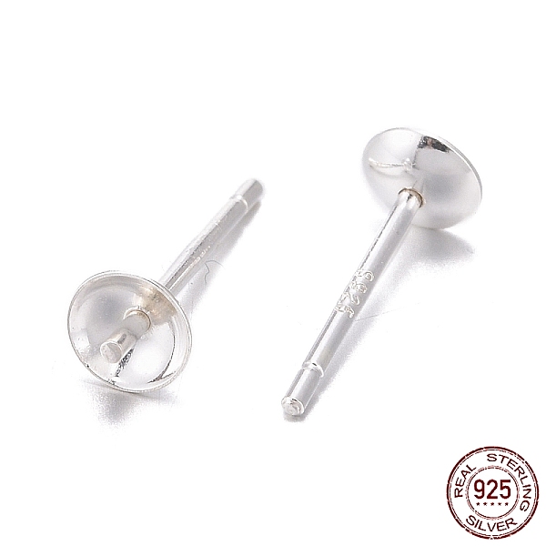 

PandaHall 925 Sterling Silver Stud Earring Findings, For Half Drilled Beads, Silver, 12.5x4mm, Pin: 0.8mm Sterling Silver Silver