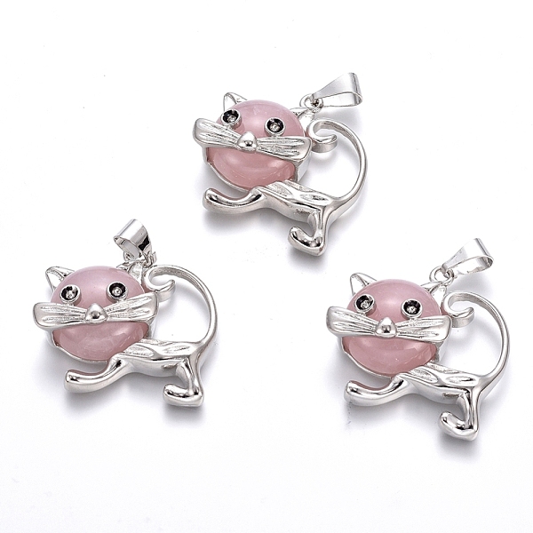 

PandaHall Natural Rose Quartz Kitten Pendants, with Platinum Tone Brass Findings, Cartoon Cat Shape, 28x30x9mm, Hole: 5x7mm Rose Quartz Cat...