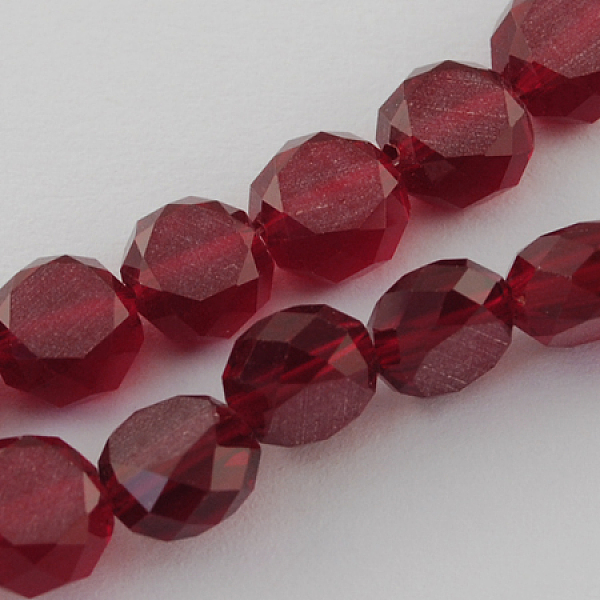 

PandaHall Frosted Glass Bead Strands, Faceted, Flat Round, Dark Red, 10x7mm, Hole: 1mm Glass Flat Round Red