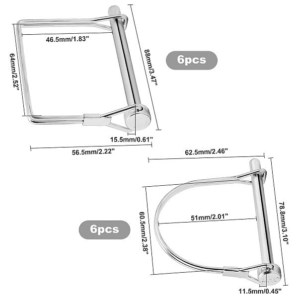 

PandaHall Unicraftale Carbon Steel Wire Lock Pins, Rectangle & D Shape, Platinum, 56.5x88x15.5mm, 62.5x78.8x11.5mm, 12pcs/set Carbon Steel