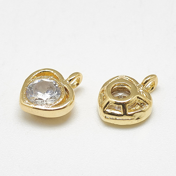 

PandaHall Brass Charms, with Cubic Zirconia, Heart, Real 18K Gold Plated, 8x6.5x2.5mm, Hole: 1mm Brass+Cubic Zirconia Heart Clear