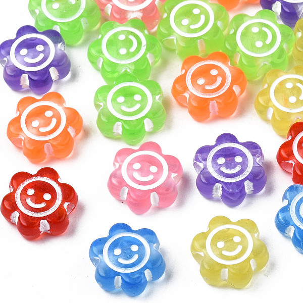 

PandaHall Transparent Acrylic Beads, Craft Style, Flower with Smiling Face, Mixed Color, 10x11x5mm, Hole: 2mm Acrylic Flower Multicolor
