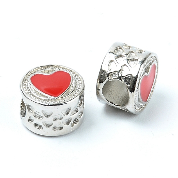 

PandaHall Zinc Alloy European Enamel Beads, Large Hole Beads, Flat Round with Heart, Platinum, Red, 11.5x8.5mm, Hole: 5mm Alloy+Enamel Flat...