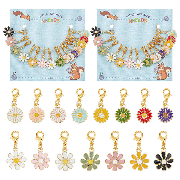 

PandaHall Alloy Enamel Pendant Stitch Markers, Sunflower & Daisy Crochet Lobster Clasp Charms, Locking Stitch Marker with Wine Glass Charm..., Multicolor