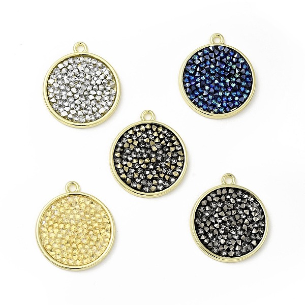 

PandaHall Rhinestone Pendants, with Light Gold Plated Brass Findings, Flat Round, Cadmium Free & Lead Free, Mixed Color, 25.5x22.5x2.5mm..., Multicolor