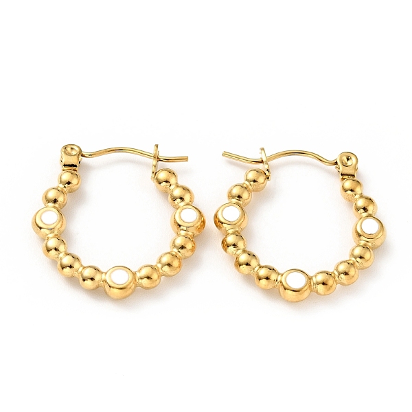 

PandaHall Ion Plating(IP) 304 Stainless Steel Twist Teardrop Hoop Earrings with Enamel for Women, Golden, White, 20.5x20x3mm, Pin: 0.8mm 304...
