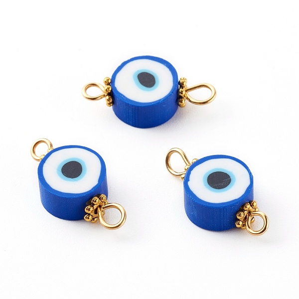 

PandaHall Flat Round with Evil Eye Polymer Clay Links Connectors, with 304 Stainless Steel Eye Pins, Alloy Daisy Spacer Beads, Golden, Blue...