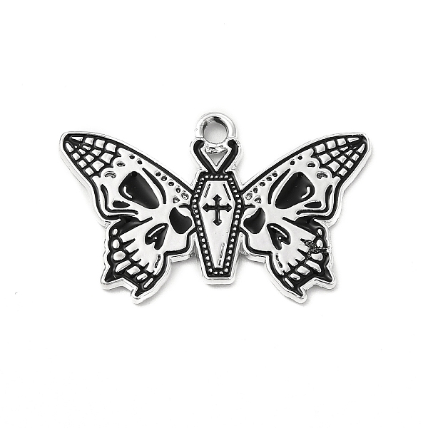 

PandaHall Halloween Alloy Enamel Pendants, Butterfly with Skull Charm, Platinum, Black, 19x30x1mm, Hole: 2mm Alloy+Enamel Butterfly Black