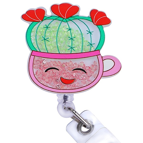 

PandaHall Rhinestone Quicksand Effect Acrylic & ABS Plastic Badge Reel, Retractable Badge Holder, Pearl Pink, 94mm, Cactus: 46x49mm Acrylic...