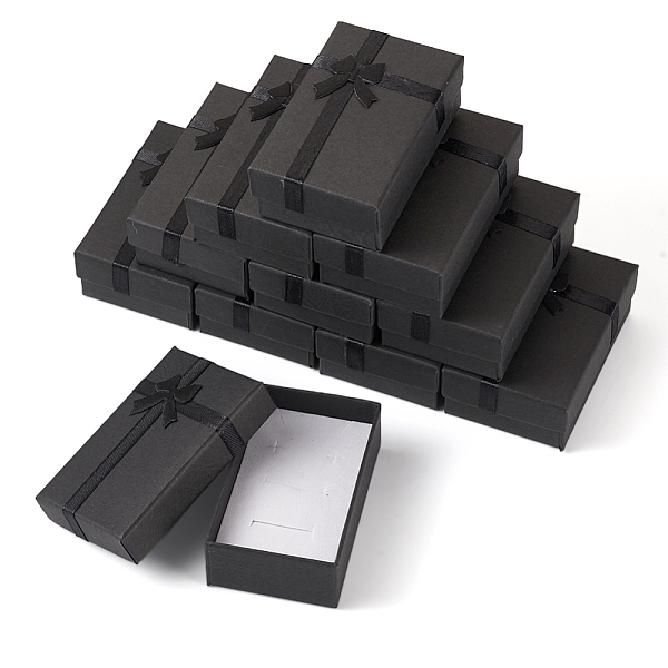 

PandaHall Rectangle Paper Jewelry Gift Boxes with Bowknot, Jewelry Organizer Case for Earrings, Bracelets, Rings Storage, Black...