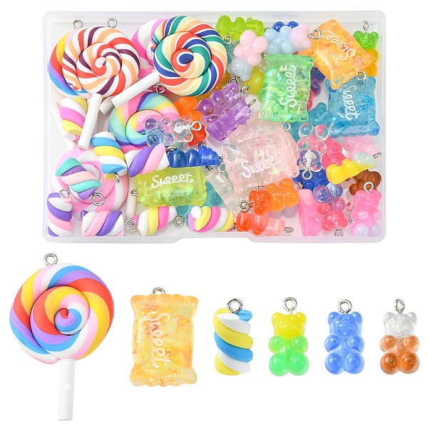 

PandaHall DIY Pendant Jewelry Making Finding Kit, Including Resin & Polymer Clay Pendants, Bear & Cany & Lollipop & Marshmallow Charms..., Multicolor