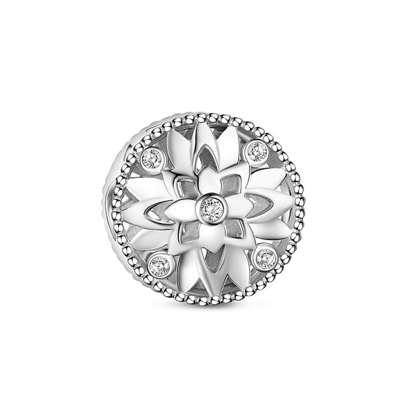 TINYSAND 925 Sterling Silver Fresh Daisy Charm Cubic Zirconia European Beads