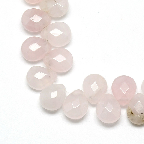 PandaHall Natural Rose Quartz Gemstone Beads Strands, Top Drilled Beads, Faceted, Teardrop, 12x9~10x6mm, Hole: 1mm, about 30pcs/strand...