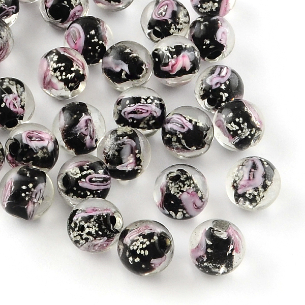 

PandaHall Handmade Luminous Inner Flower Lampwork Beads, Round, Black, 12mm, Hole: 2mm Lampwork Round Black