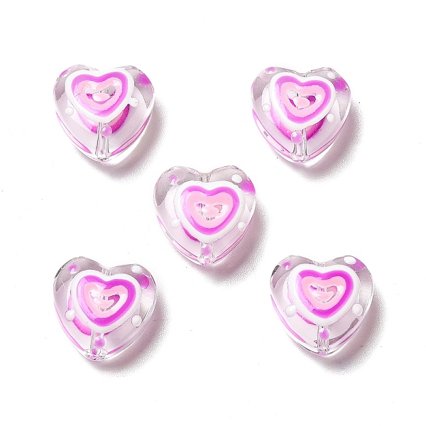 

PandaHall Handmade Lampwork Beads, Heart, Magenta, 12~12.5x12x6~6.5mm, Hole: 1mm Lampwork Heart Pink
