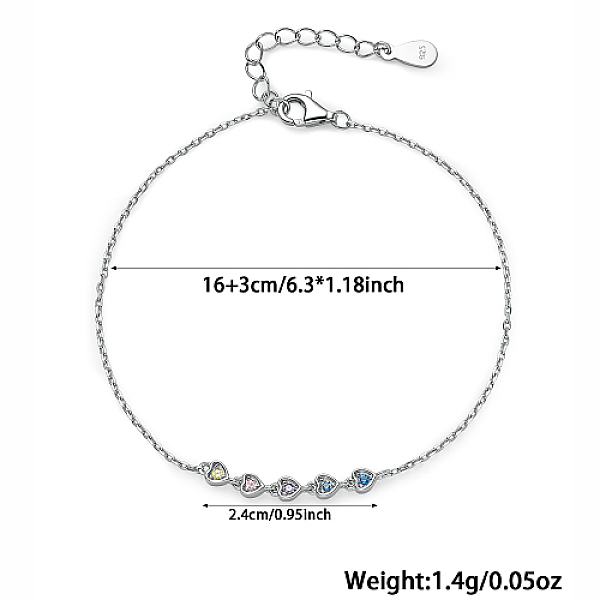 

PandaHall Heart Cubic Zirconia Link Bracelets, Rhodium Plated 925 Sterling Silver Cable Chains Bracelets for Women, Platinum, 6-1/4 inch...