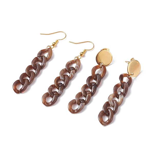 

PandaHall Chunky Acrylic Curb Chain Long Drop Earrings, 1Pair Stud & 1Pair Dangle Earrings, Brass Jewelry for Women, Sienna, 63x17mm..., Brown