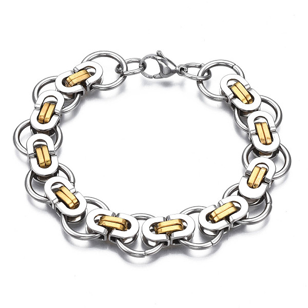 

PandaHall Ion Plating(IP) Two Tone 201 Stainless Steel Byzantine Chain Bracelet for Men Women, Nickel Free, Real 18K Gold Plated, 8-1/4 inch...