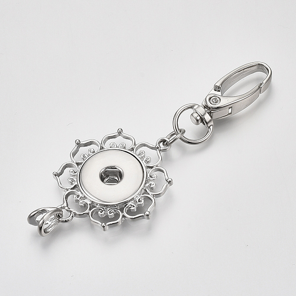 

PandaHall Alloy Snap Pendant Making, with Swivel Clasps, Card Holders, for Snap Buttons, Flower, Platinum, 44x36x5mm, Hole: 5x5.5mm, Fit...