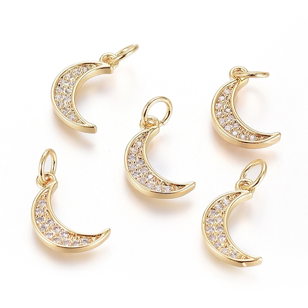 

PandaHall Brass Micro Pave Cubic Zirconia Pendants, with Jump Ring, Long-Lasting Plated, Moon, Clear, Real 18K Gold Plated, 13x7.5x1.5mm...