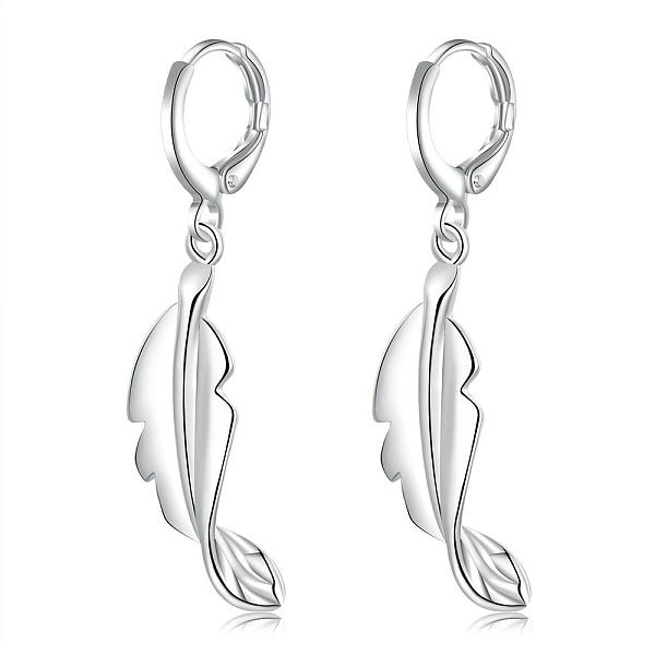 

PandaHall Beautiful Design Silver Color Plated Brass Leaf Dangle Earrings, 44x14mm Brass Leaf