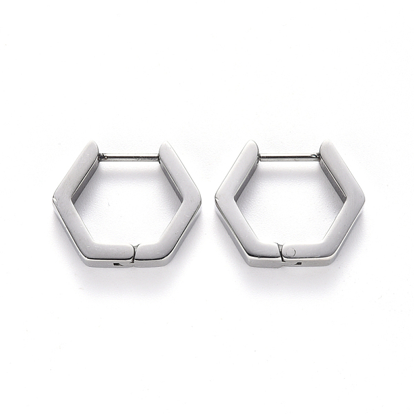

PandaHall 304 Stainless Steel Huggie Hoop Earrings, Hexagon, Stainless Steel Color, 15.5x16.5x3mm, Pin: 1mm 304 Stainless Steel Hexagon