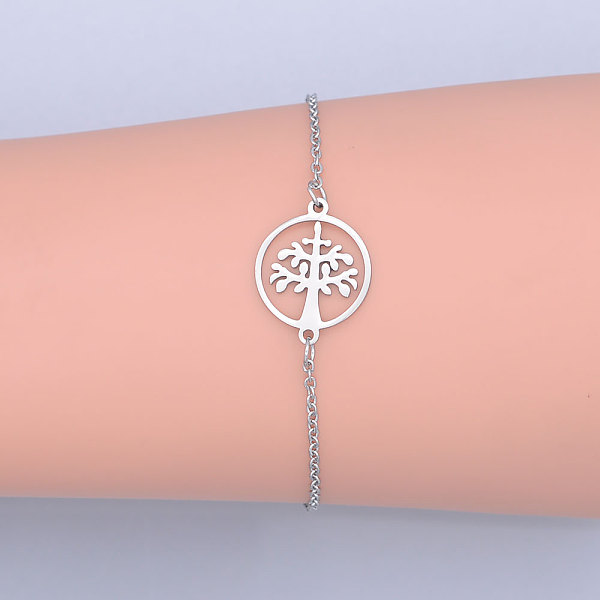 

PandaHall 201 Stainless Steel Link Bracelets, with Lobster Claw Clasps, Tree of Life with Flat Round, Stainless Steel Color, 6-3/4 inch...