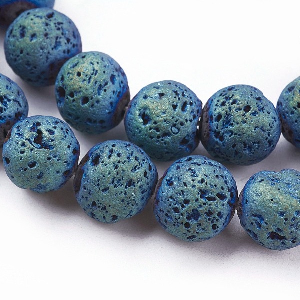 

PandaHall Vacuum Plating Electroplated Natural Lava Rock Bead Strands, Round, Green Plated, 10~10.5mm, Hole: 1.5mm, about 40pcs/strand...