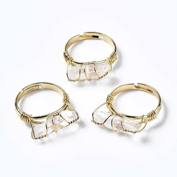 

PandaHall Adjustable Natural Quartz Crystal Finger Rings, with Light Gold Brass Findings, US Size 8(18.1mm) Quartz Crystal None