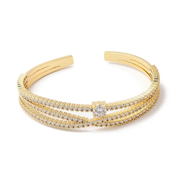 

PandaHall Clear Cubic Zirconia Criss Cross Cuff Bangle, Rack Plating Brass Jewelry, Long-Lasting Plated, Cadmium Free & Lead Free, Real 18K...