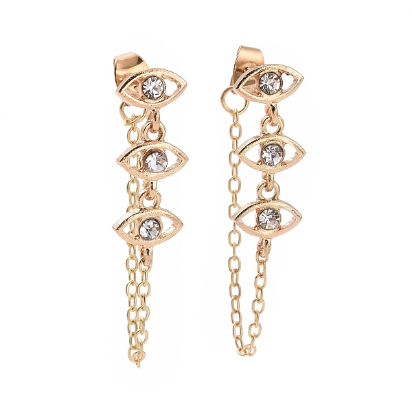 

PandaHall Crystal Rhinestone Horse Eye Hanging Chain Dangle Stud Earrings, Alloy Jewelry for Women, Golden, 35mm, Pin: 0.7mm Rhinestone..., Clear