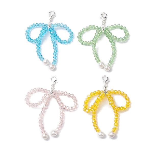 

PandaHall 4Pcs Bowknot Shell Pearl & Glass Pendant Decorations, Alloy Lobster Claw Clasps Charms for Bag Key Chain Ornaments, Mixed Color..., Multicolor