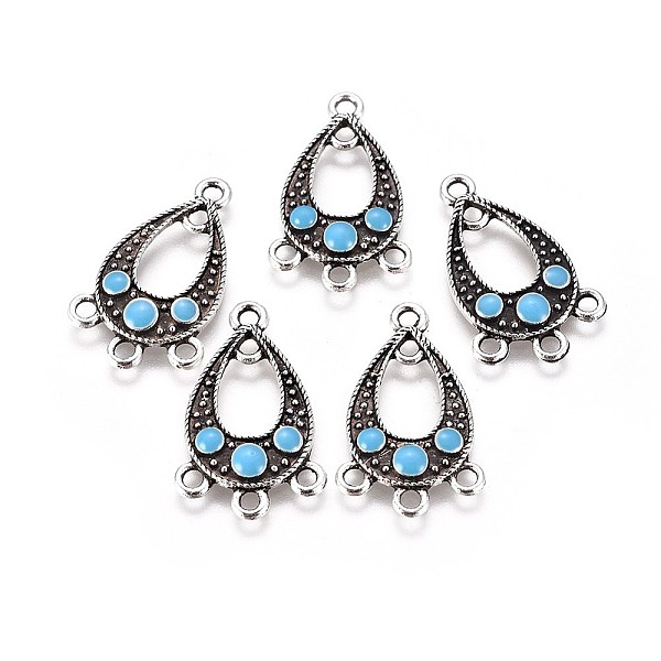 

PandaHall Alloy Chandelier Components Links, with Enamel, teardrop, Deep Sky Blue, Antique Silver, 28.5x17.5x2.5mm, Hole: 2mm Alloy+Enamel...
