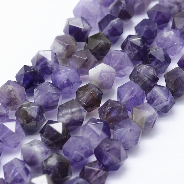 

PandaHall Natural Chevron Amethyst Beads Strands, Star Cut Round Beads, Faceted, 8~8.5mm, Hole: 1mm, about 48~50pcs/strand, 14.9~15.1 inch..., Purple
