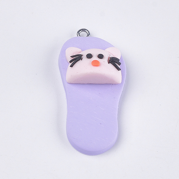 

PandaHall Handmade Polymer Clay Kitten Pendants, with Iron Findings, Slipper with Cat Head Shape, Platinum, Lilac, 42~43x19~20x11~14mm, Hole..., Purple