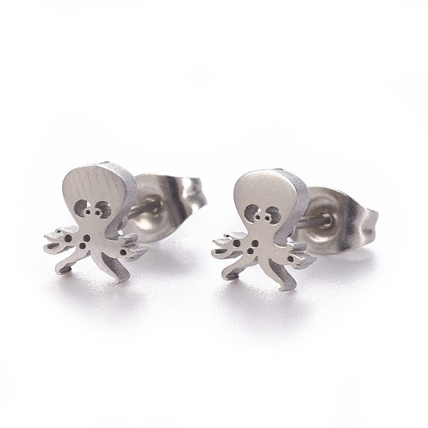 

PandaHall 304 Stainless Steel Stud Earrings, Hypoallergenic Earrings, with Ear Nuts/Earring Back, Octopus, Stainless Steel Color, 7.5x7mm...