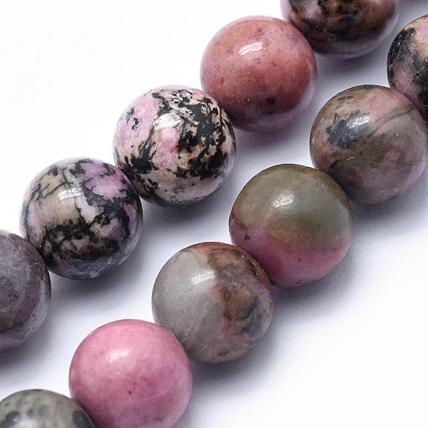 PandaHall Natural Rhodonite Beads Strands, Round, 10mm, Hole: 1mm, about 37pcs/strand, 15.3 inch(39cm) Rhodonite Round
