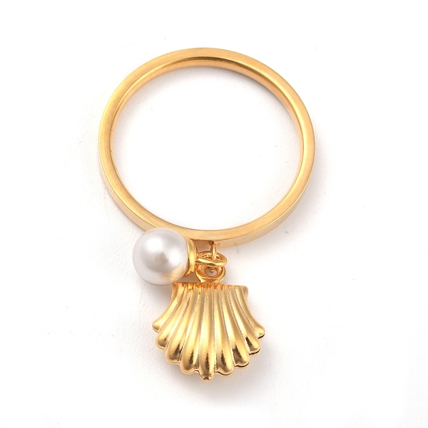 

PandaHall Dual-use Items, 304 Stainless Steel Finger Rings or Pendants, with Plastic Round Beads, Shell, White, Golden, US Size 7(17.3mm)...