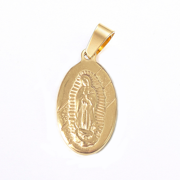 

PandaHall 304 Stainless Steel Lady of Guadalupe Pendants, Oval with Virgin Mary, Golden, 23x14x3mm, Hole: 7x4mm 304 Stainless Steel Oval