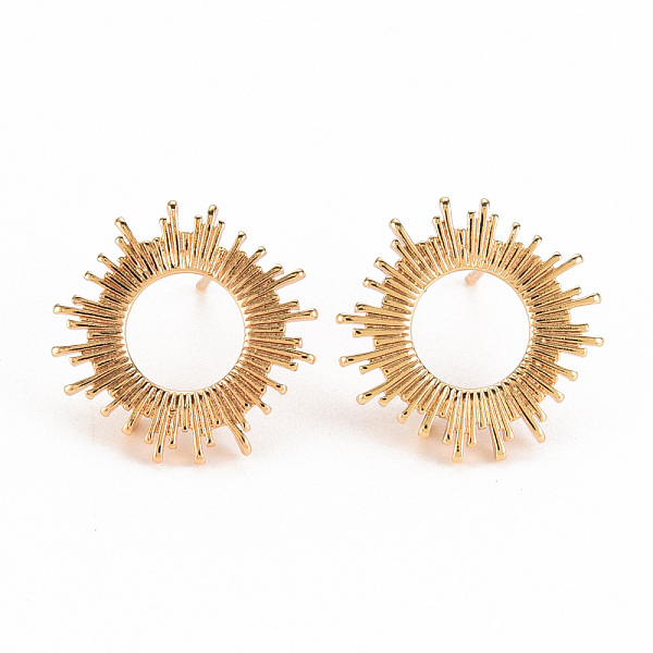 

PandaHall Brass Earring Findings, with Loop, Nickel Free, Sun, Real 18K Gold Plated, 18.5mm, Hole: 1.5mm, Pin: 0.8mm Brass Sun