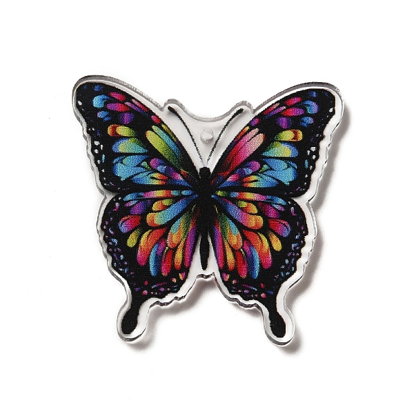 

PandaHall Printed Acrylic Pendants, Butterfly, Colorful, 39.5x39x2mm, Hole: 1.6mm Acrylic Butterfly
