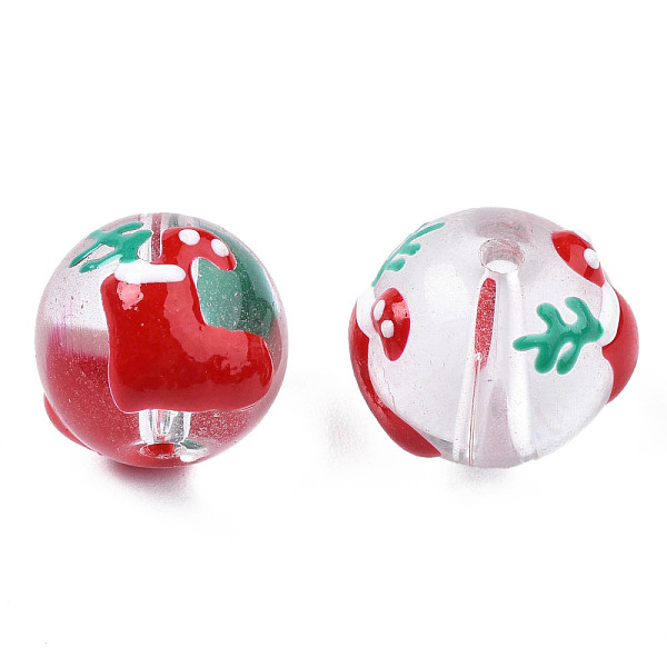 

PandaHall Transparent Glass Enamel Beads, Christmas Theme, Round with Socks, Red, 13~14x12x11mm, Hole: 1.6mm Glass Round Red