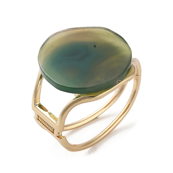 

PandaHall Rack Plating Brass with Natural Agate, Dyed, Bangles for Women, Dark Olive Green, Inner Diameter: 60x51mm Natural Agate
