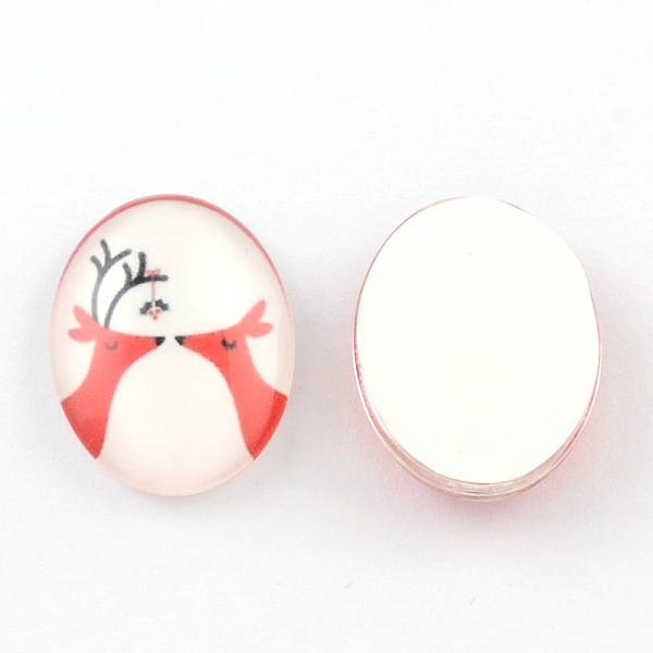 

PandaHall For Christmas Day Christmas Reindeer/Stag Pattern Glass Oval Flatback Cabochons for DIY Projects, Light Coral, 25x18x5mm Glass..., Red
